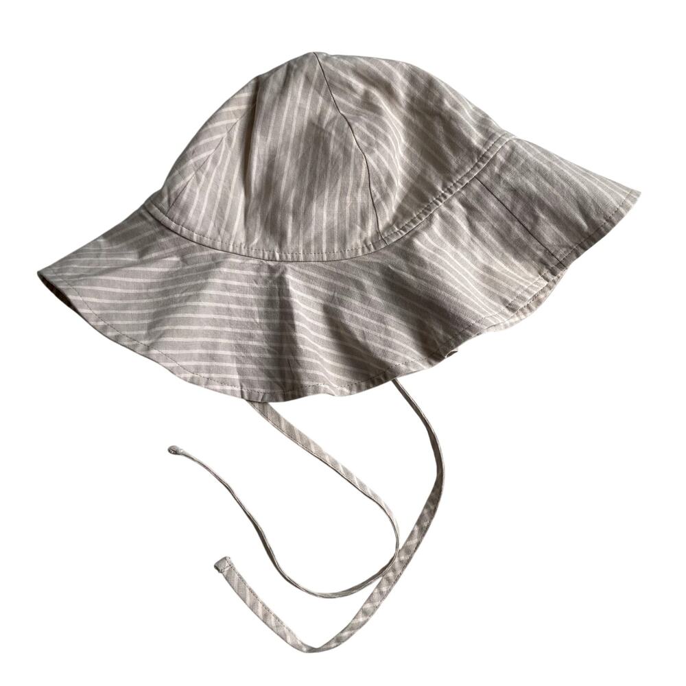 Fin & Vince Striped Cotton Sun Bonnet - Taupe Beige Khaki White - 2/3